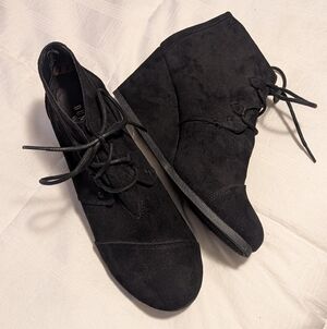 Black Wedge Ankle Booties with Lace-Up Detail